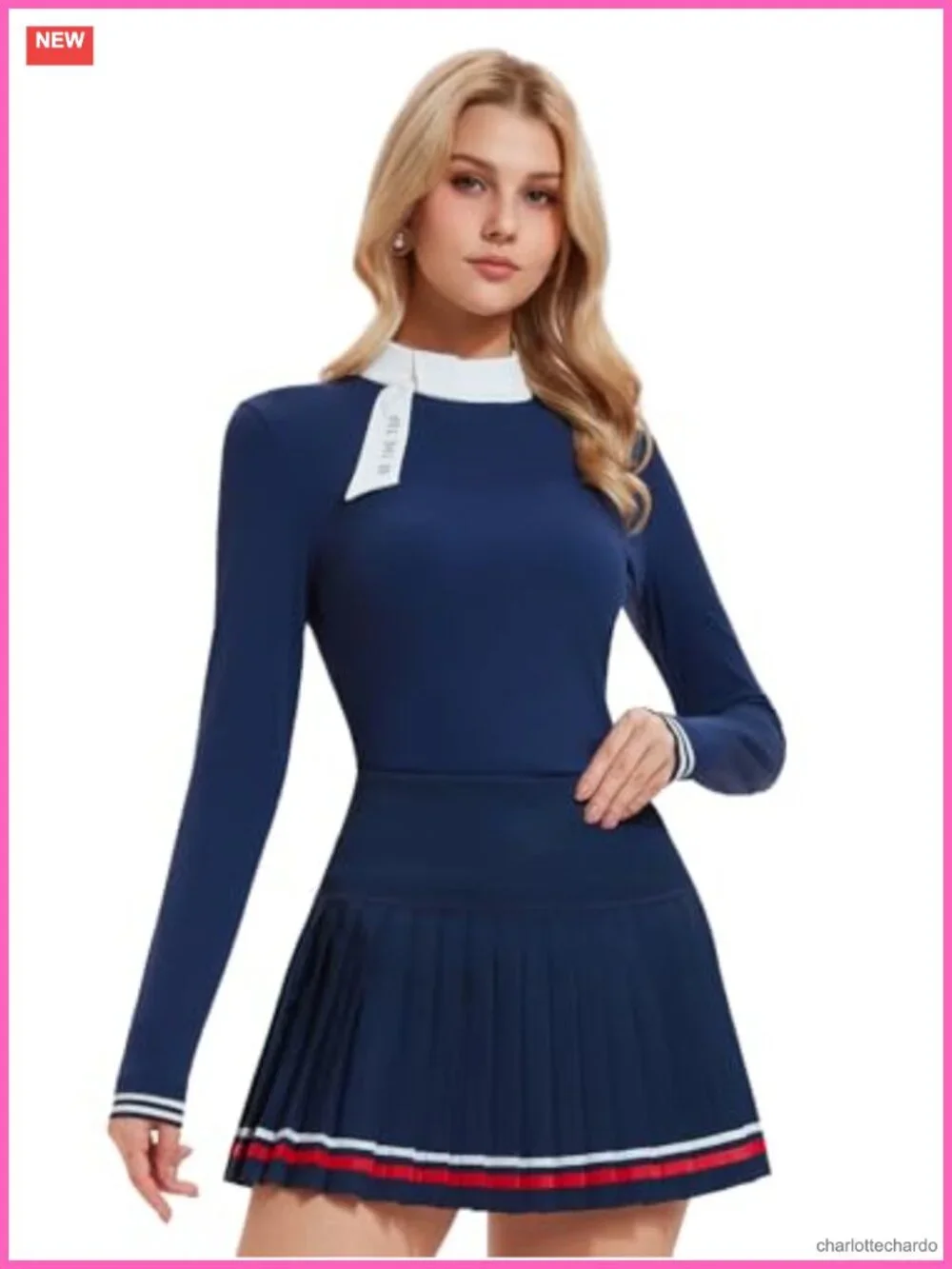 2 Piece Tennis Skirt Set Golf Outfit Zip Back Top Pleated Skort with Pockets